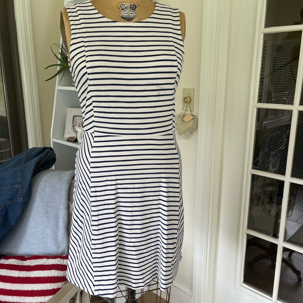 J. Crew White and Navy Striped Dress
